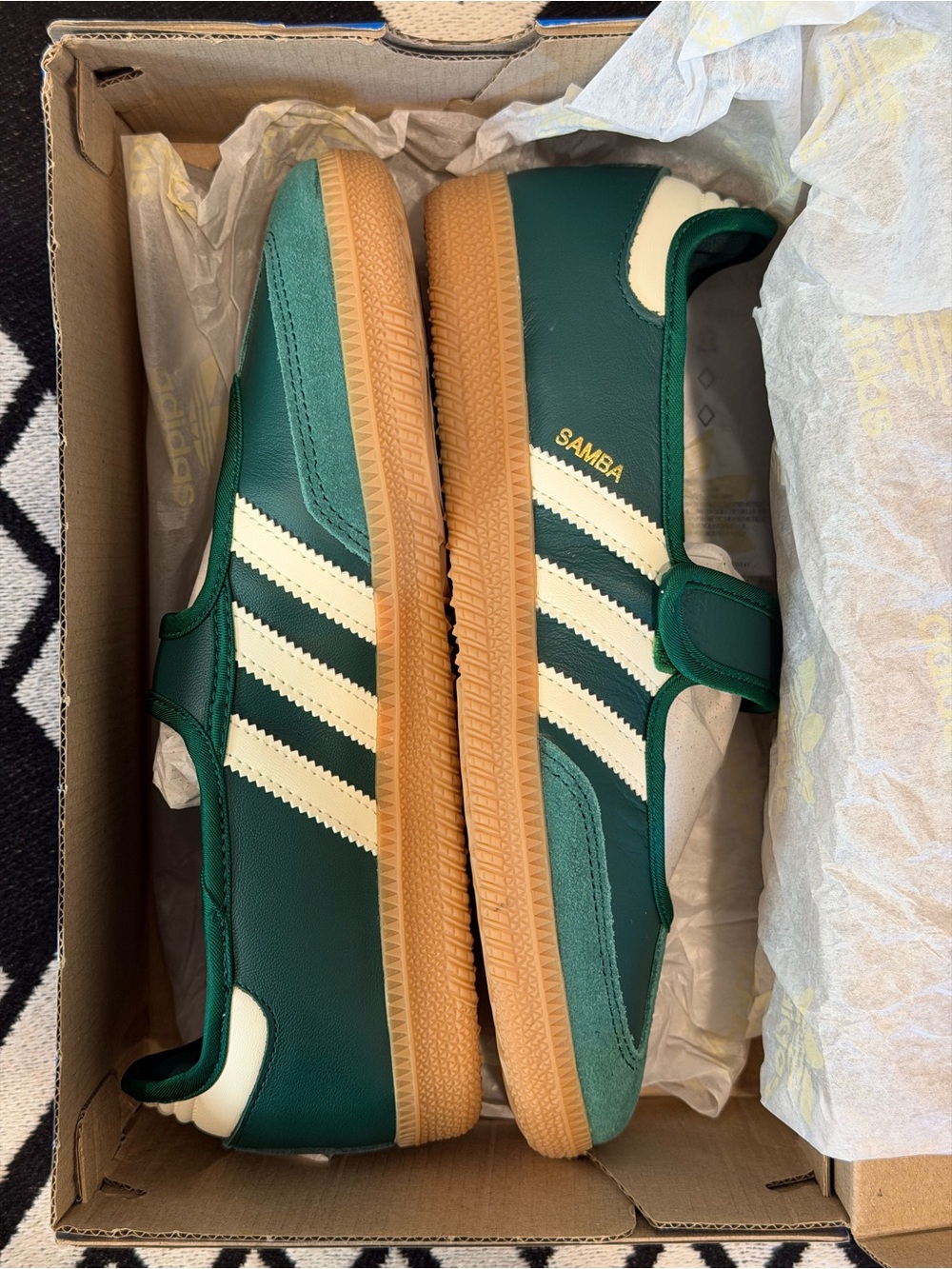 adidas Green Samba Janes with White Stripes and Gum Sole - Picture 2 of 7